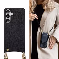 Selencia Nova HandyHülle mit Kordel und Kartenhalter Samsung Galaxy S25 FE - Schwarz