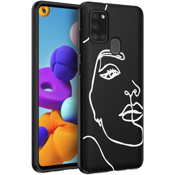 imoshion Design Hülle Samsung Galaxy A21s - Abstraktes Gesicht - Weiß