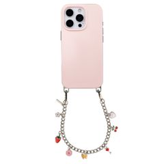 Selencia Rivièra MagSafe Backcover mit abnehmbaren Haken für das Apple iPhone 16 Pro - Sorbet Pink + Chain Charm - Silver