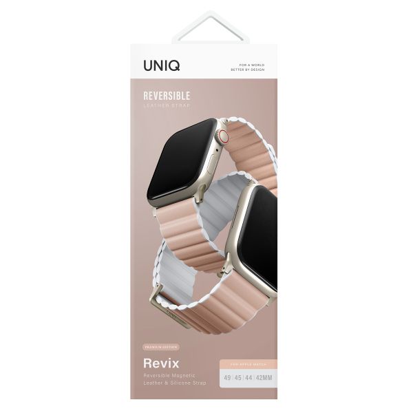 Uniq Revix Premium Edition doppelseitiges Armband für die Apple Watch Series 1 bis 10 / SE / Ultra (2) (44/45/46/49 mm) - Weiß/Blush Pink