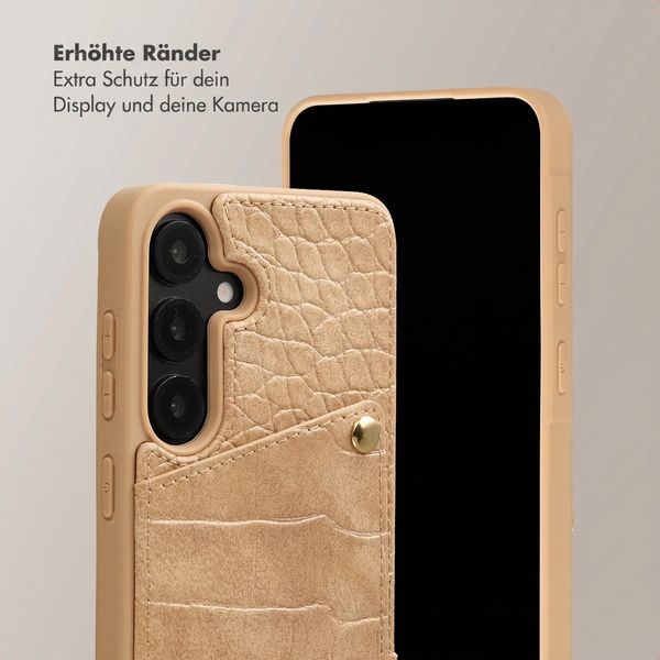 Selencia Nova Croco HandyHülle mit Kordel und Kartenhalter Samsung Galaxy S25 / S24 - Toasted Almond