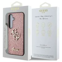 Guess 4G Metal Logo Back Cover mit Glitter Samsung Galaxy S25 - Rosa