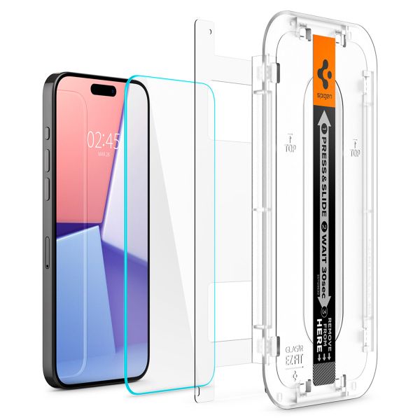 Spigen GLAStR Fit Displayschutzfolie 2er-Pack + Applicator für das Apple iPhone 15 Pro