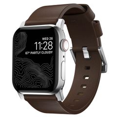 Nomad Modernes Lederarmband für das  Apple Watch Series 1 t/m 11 / SE / Ultra (44/45/46/49 mm) - Brown / Silver