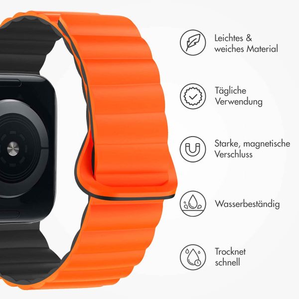 imoshion Magnetisches Silikonarmband für das  Apple Watch Series 1 t/m 9 / SE (38/40/41 mm) | Series 10 / 11 (42 mm) - Oranje & Zwart / Orange & Black