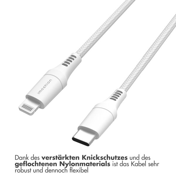 imoshion ﻿Lightning- auf USB-C-Kabel – nicht MFi-zertifiziert  – Geflochtenes Gewebe  – 3 m – Weiß