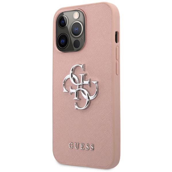 Guess 4G Metal Logo Saffiano Backcover Apple iPhone 13 Pro - Rosa