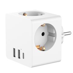 Accezz PowerCube | 6-in-1 - 1x USB-C + 2x USB-A + 3x Steckdose - 4000 Watt - Weiß