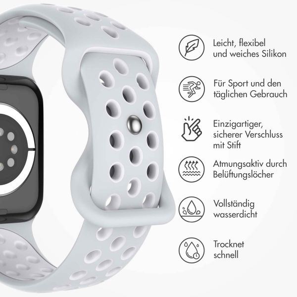 imoshion Sportarmband⁺ für das Apple Watch Series 1 bis 11 / SE / Ultra (44/45/46/49 mm) - Größe S/M - Pure Platinum & White