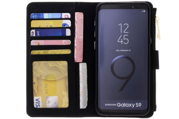 Schwarze Luxuriöse Portemonnaie-Klapphülle für Samsung Galaxy S9