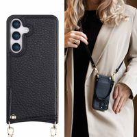 Selencia Nova Handyhülle mit Kordel und Kartenhalter Samsung Galaxy S25 - Schwarz