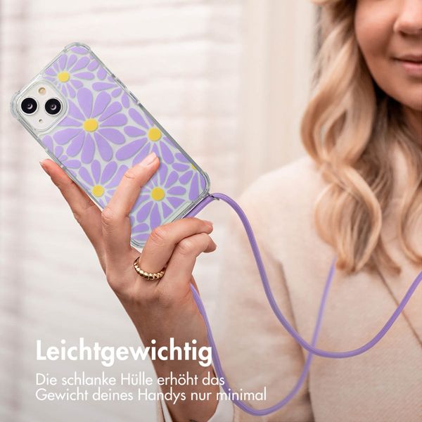 imoshion Design Hülle mit Band Apple iPhone 14 - Tropical Violet Flowers Connect