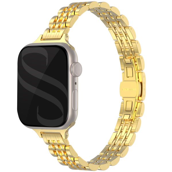 Selencia Jubilee inspiriertes schmales Edelstahlarmband für die Apple Watch Series 1 bis 9 / SE (38/40/41 mm) | Series 10 (42 mm) - Gold