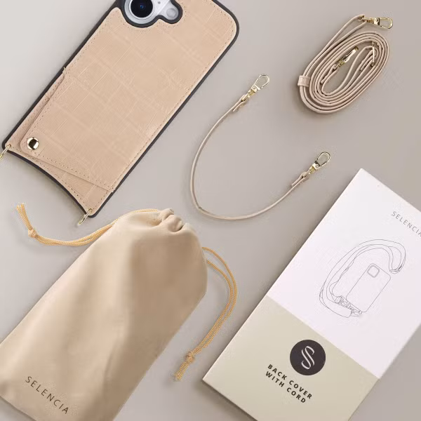 Selencia Nova Croco HandyHülle mit Kordel und Kartenhalter Apple iPhone 17 - Beige