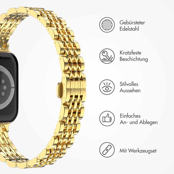Selencia Jubilee inspiriertes schmales Edelstahlarmband für Apple Watch Series 1 t/m 9 / SE (38/40/41 mm) | Series 10 / 11 (42 mm) - Gold