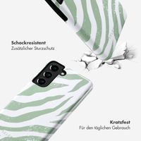 Selencia Vivid Tough Back Cover für das Samsung Galaxy S21 FE - Colorful Zebra Sage Green