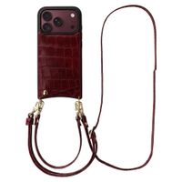 Selencia Nova Croco HandyHülle mit Kordel und Kartenhalter Apple iPhone 18 Pro Max / 17 Pro Max - Burgundy