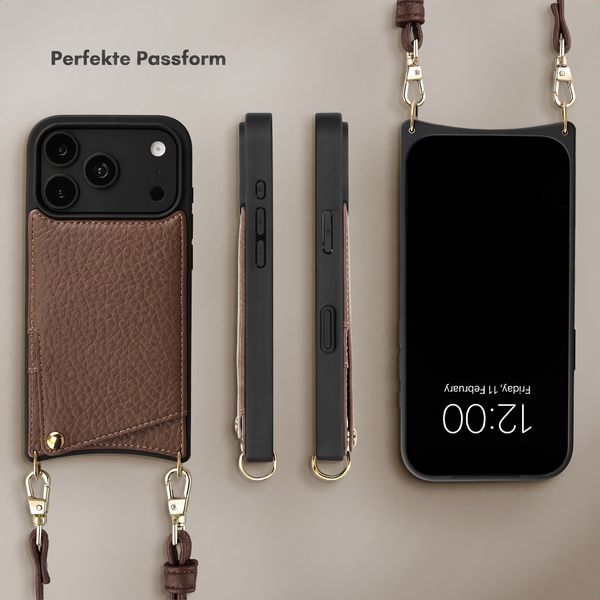 Selencia Nova HandyHülle mit Kordel und Kartenhalter Apple iPhone 18 Pro / 17 Pro - Mocha Brown