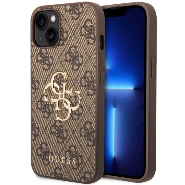 Guess 4G Metal Logo Back Cover für das iPhone 15 - Braun