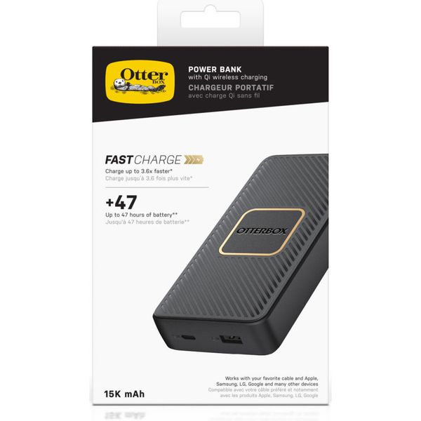 OtterBox ﻿Powerbank USB-C - 15.000 mAh - Kabelloses Aufladen - Power Delivery - Schwarz