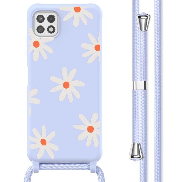 imoshion Silikonhülle design mit Band für das Samsung Galaxy A22 (5G) - Lila Flower Distance