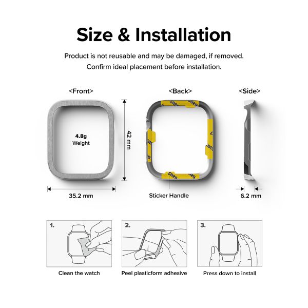 Ringke Bezel Styling für die Apple Watch Series 7 / 8 / 9 - 41 mm - Hairline Plain Silver