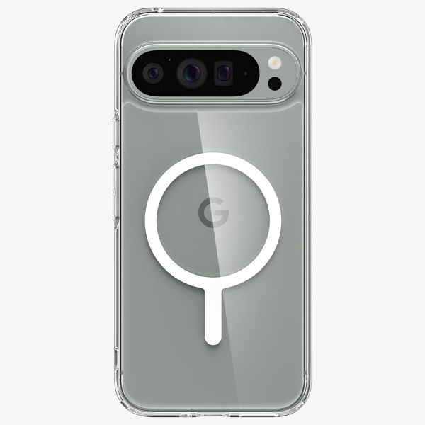 Spigen Ultra Hybrid Back Cover Metal Ring MagFit für das Google Pixel 9 Pro XL - Transparent / Weiß