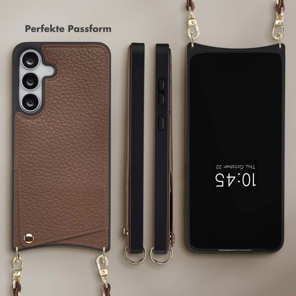 Selencia Nova HandyHülle mit Kordel und Kartenhalter Samsung Galaxy S25 FE - Mocha Brown