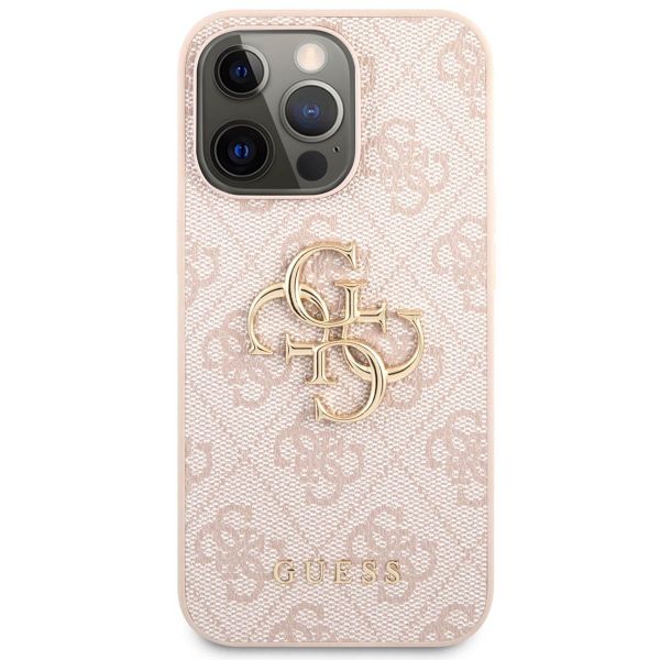 Guess 4G Metal Logo Back Cover Apple iPhone 13 - Roze & Goud / Pink & Gold
