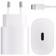 Samsung Original USB-C auf USB-C Kabel - 1,8 Meter - 25 Watt + Original Fast Charging Adapter USB-C Ladegerät - 25 Watt - Weiß