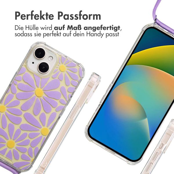 imoshion Design Hülle mit Band Apple iPhone 15 - Tropical Violet Flowers Connect