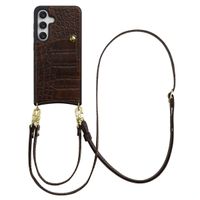 Selencia Nova Croco HandyHülle mit Kordel und Kartenhalter Samsung Galaxy S24 / S25 - Choco Brown