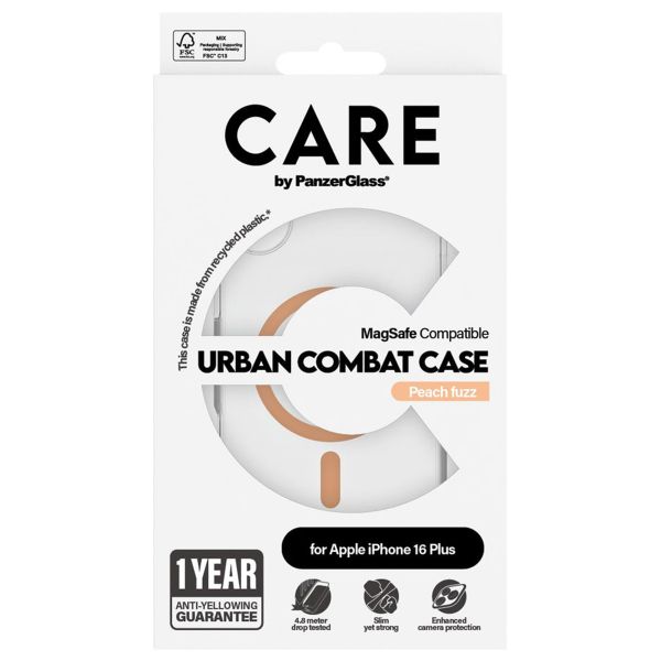 CARE by PanzerGlass Urban Combat Case MagSafe für das iPhone 16 Plus - Transparent / Peach