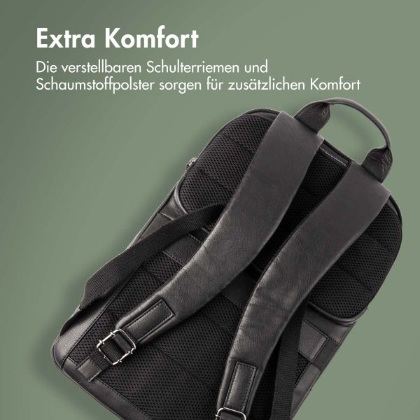 Accezz Leather Laptop Rucksack 16 Zoll - Schwarz