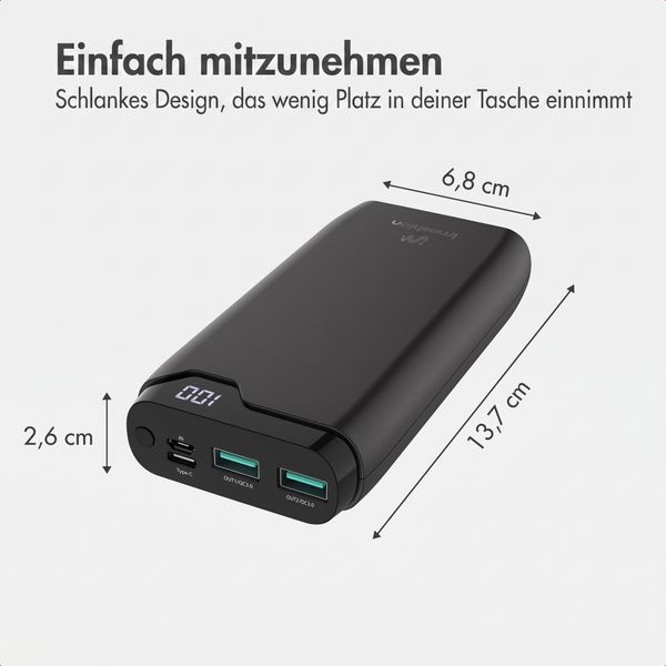 imoshion Powerbank 20.000 mAh - 22,5W Schnellladegerät - USB-C / USB-A - Schwarz