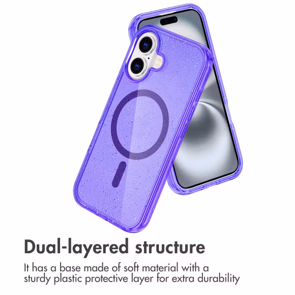imoshion Sparkle Back Cover mit MagSafe Apple iPhone 16 - Glitzer Violett