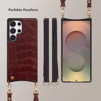 Selencia Nova Croco HandyHülle mit Kordel und Kartenhalter Samsung Galaxy S25 Ultra - Burgundy