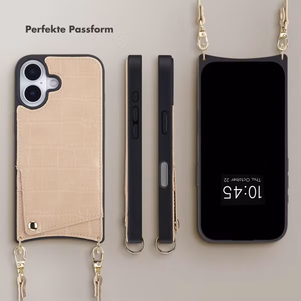 Selencia Nova Croco HandyHülle mit Kordel und Kartenhalter Apple iPhone 17 - Beige