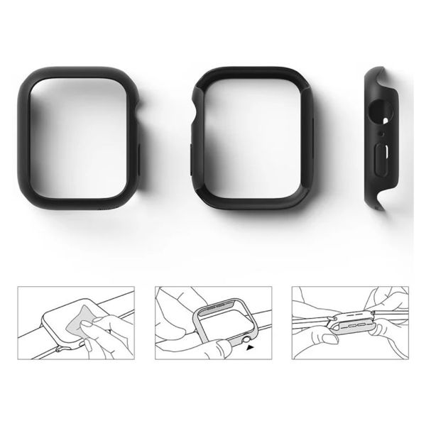 Ringke 2x Slim Hülle für die Apple Watch Series 7 / 8 / 9 - 45 mm - Clear & Matte Black