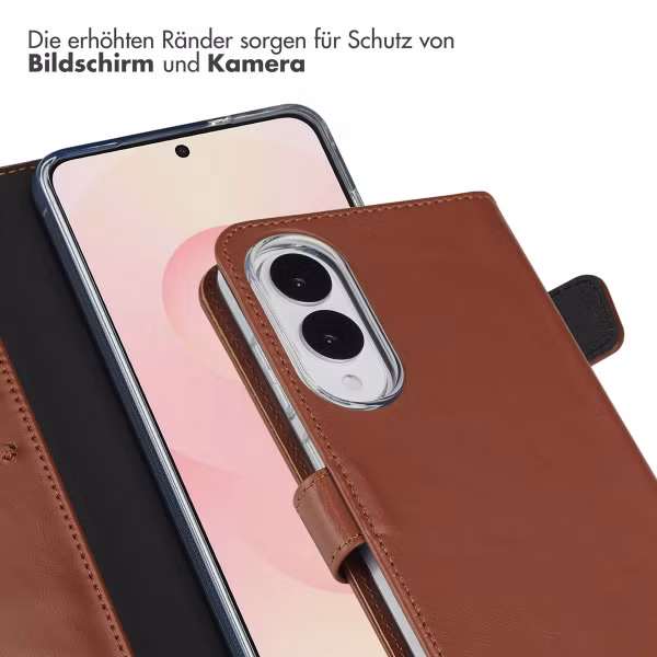Selencia Echtleder Klapphülle Samsung Galaxy S25 Edge - Hellbraun