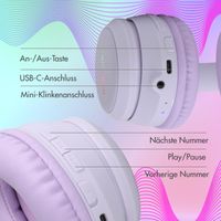 imoshion Kids LED Light Bluetooth-Kopfhörer - Kinderkopfhörer mit Dezibelbegrenzer - Kabelloser Kopfhörer + AUX-Kabel - Lavender Lilac