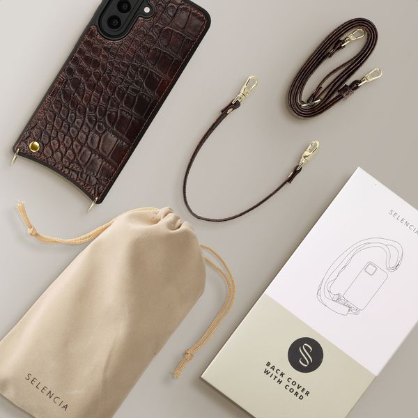 Selencia Nova Croco HandyHülle mit Kordel und Kartenhalter Samsung Galaxy A57 (5G) - Choco Brown