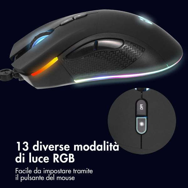 imoshion Gaming-Maus mit RGB-Beleuchtung - Kabelgebundene Gaming-Maus mit USB-A-Anschluss - Schwarz