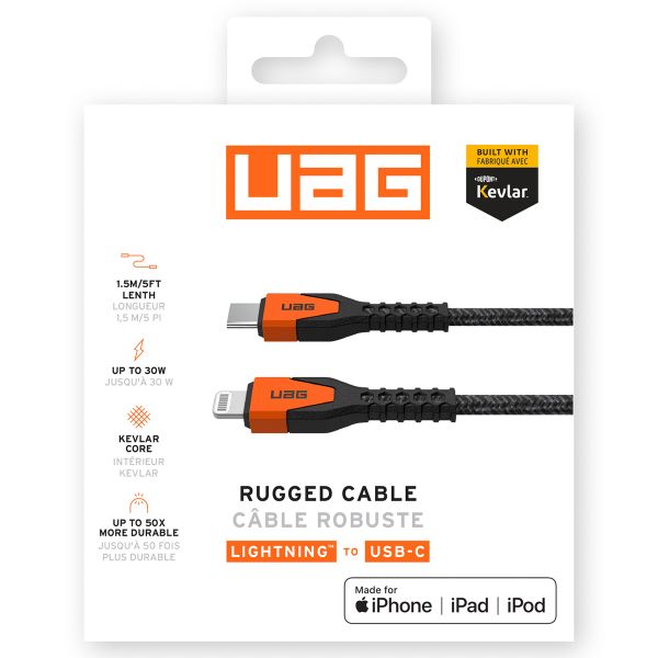 UAG Kevlar® Kern USB-C zu Lightning Ladekabel - 1,5 Meter - Schwarz / Orange