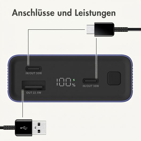 imoshion Ultra Series Aluminium Powerbank 20.000 mAh - Schnellladen bis 33W - Cobalt Blue
