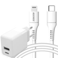 Accezz Wand-Ladegerät mit MFI-zertifiziertem Lightning- auf USB-C-Kabel - 20 Watt - 1 m - Weiß