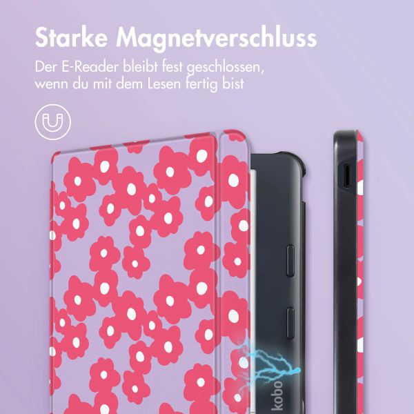 imoshion Design Slim Hard Case Sleepcover mit Stand Kobo Libra Colour - Dusty Rose Blossom