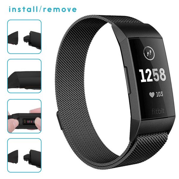 imoshion Milanese Watch Armband Fitbit Charge 3 / 4 - Schwarz