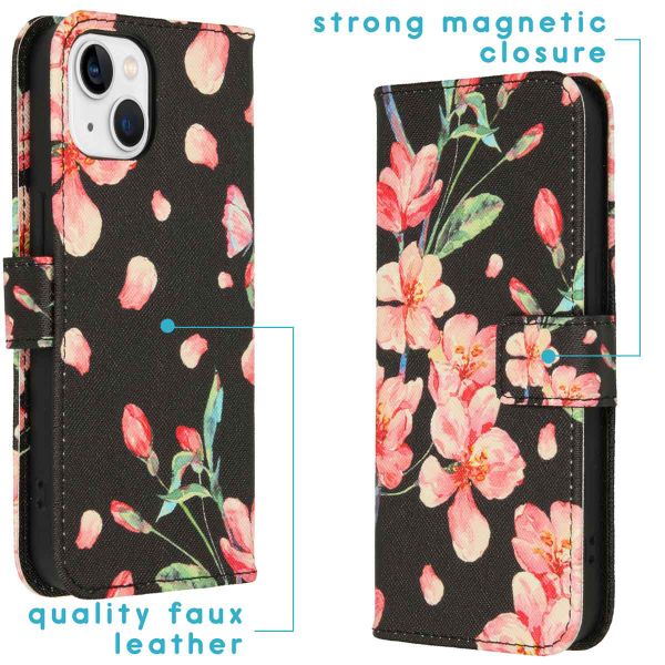 imoshion Design TPU Klapphülle für das iPhone 14 - Blossom Watercolor Black