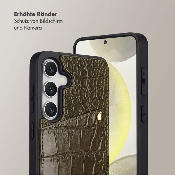 Selencia Nova Croco HandyHülle mit Kordel und Kartenhalter Samsung Galaxy S24 / S25 - Dark Olive